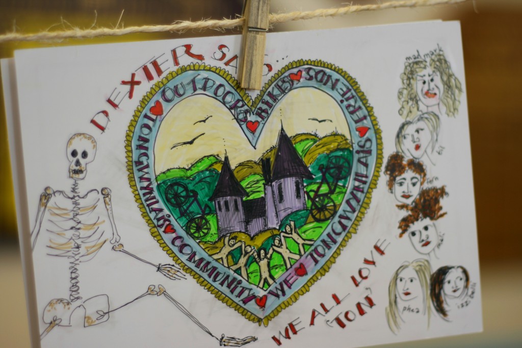postcard on display