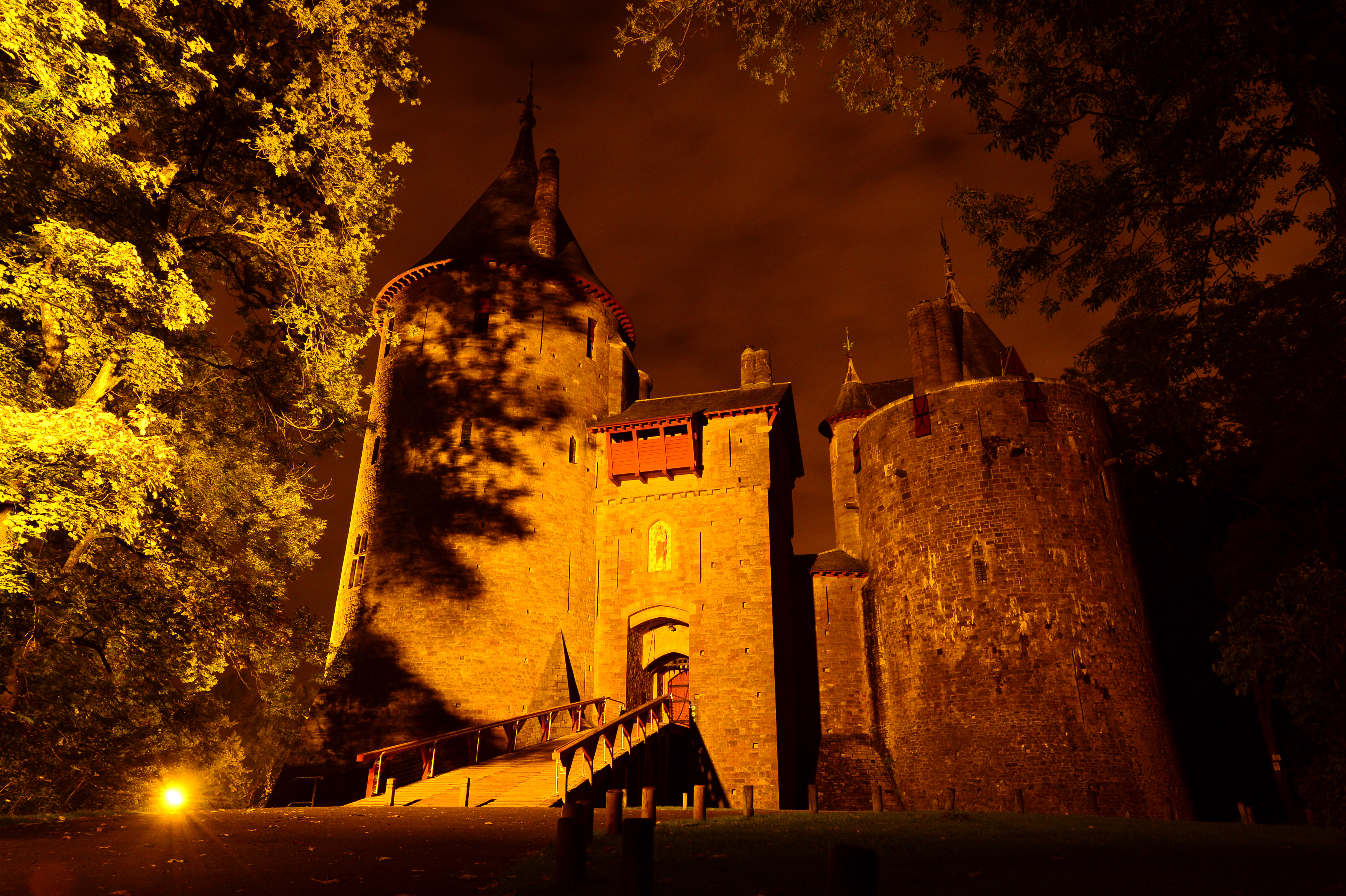 Castell Coch lit up in gold, 2015