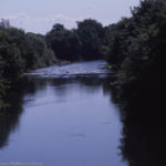 View down from calm to riffle, from Radyr Junction Mineral Line Bridge, 2000