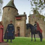 King Arthur, Lancelot and Guinevere outside Castell Coch