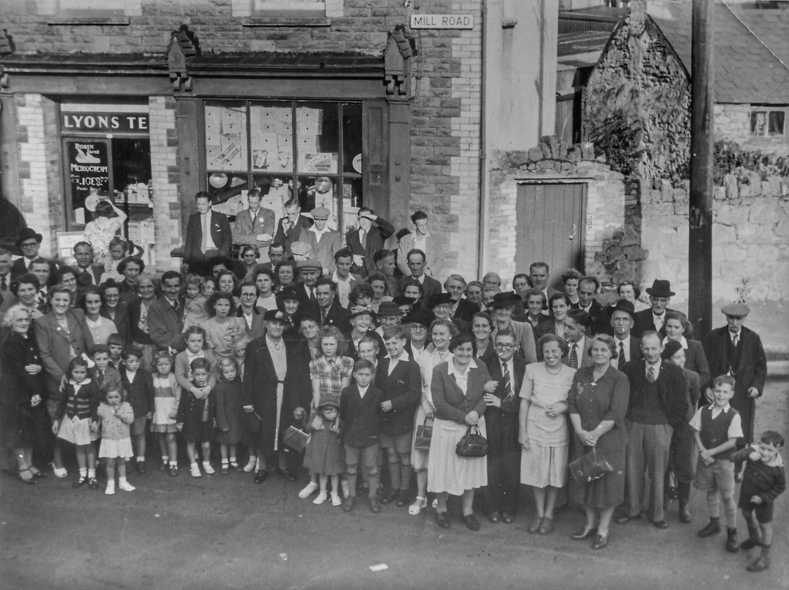 Group of people opposite the Lewis Arms