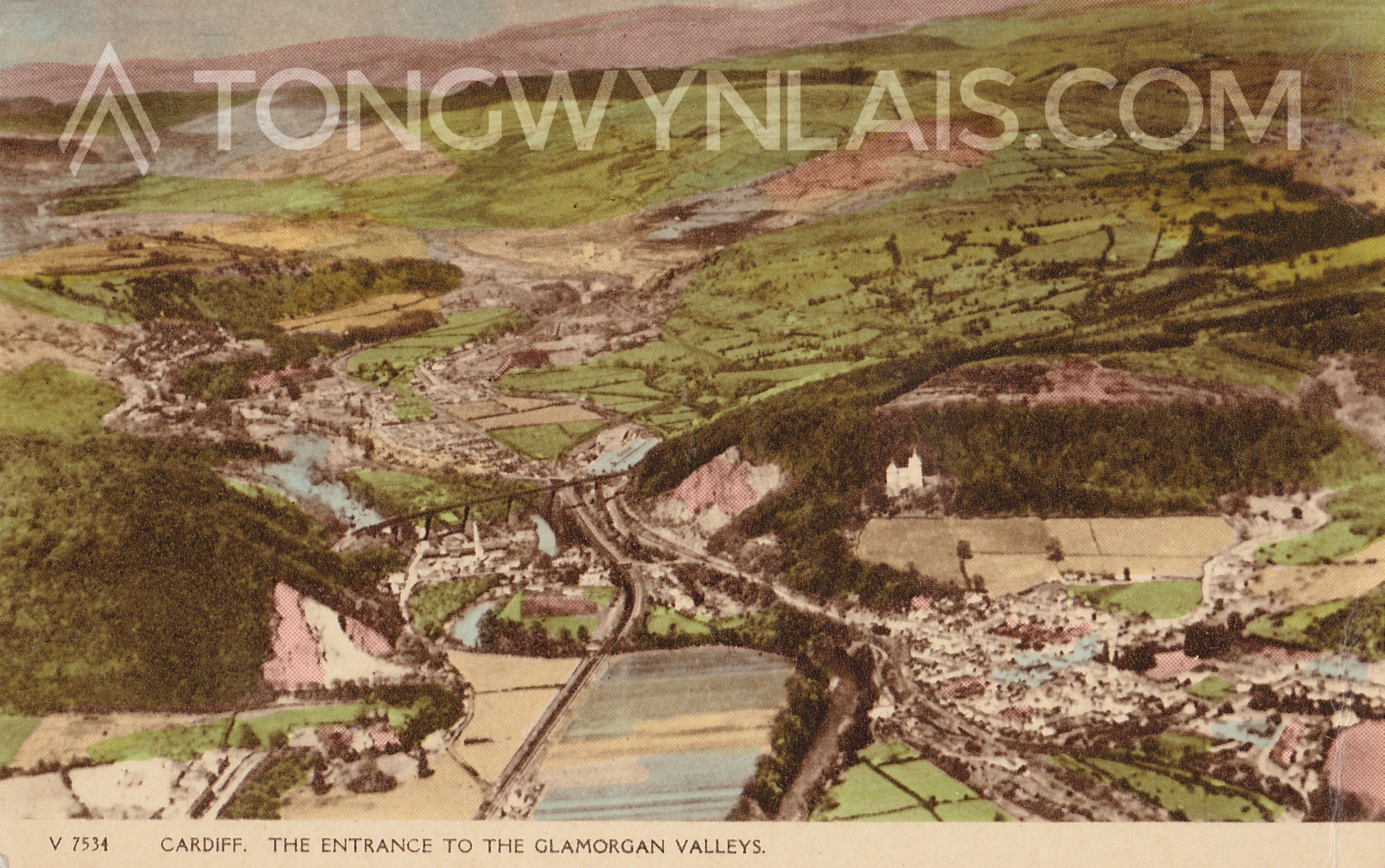 Old postcard showing aerial photo of Tongwynlais