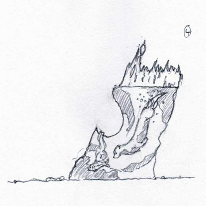 Drawing of a sculpture of a brown otter chasing a fish
