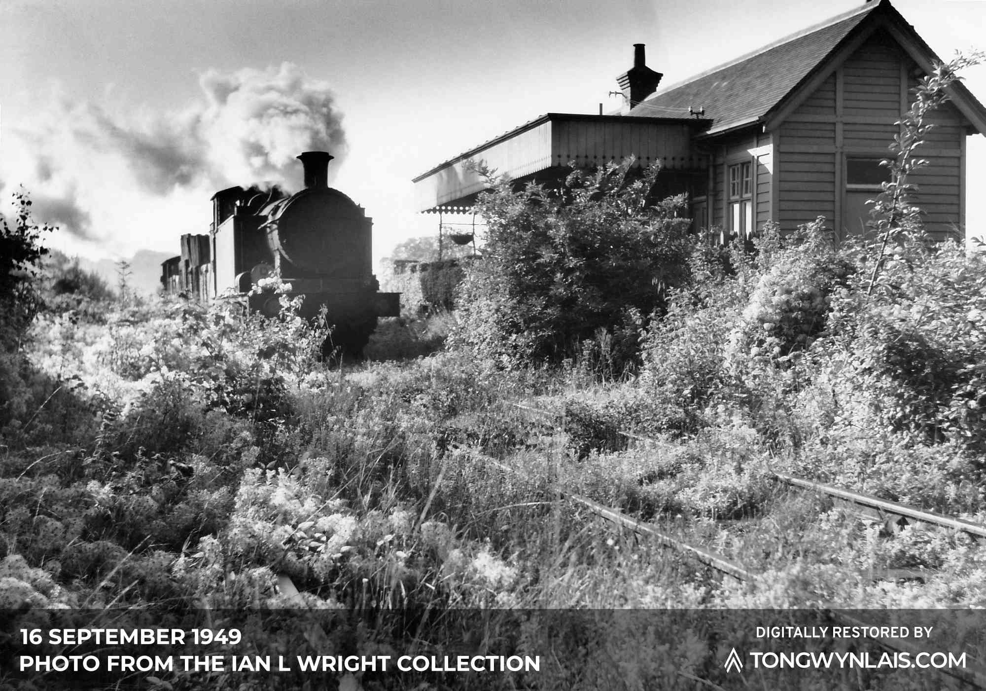 Black and white photo of Tongwynlais railway station in 1949