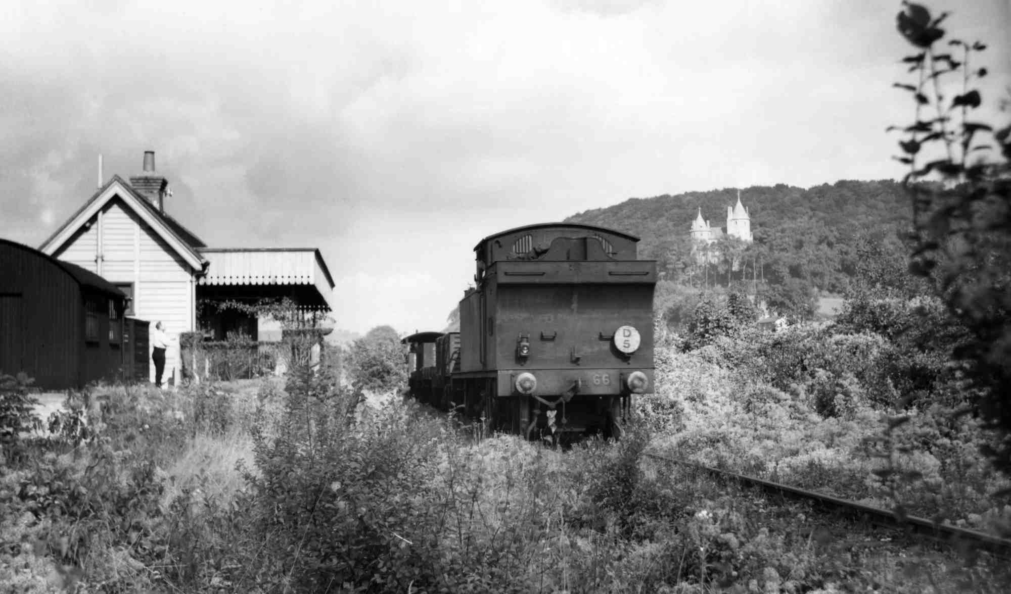Black and white photo of Tongwynlais railway station in 1949