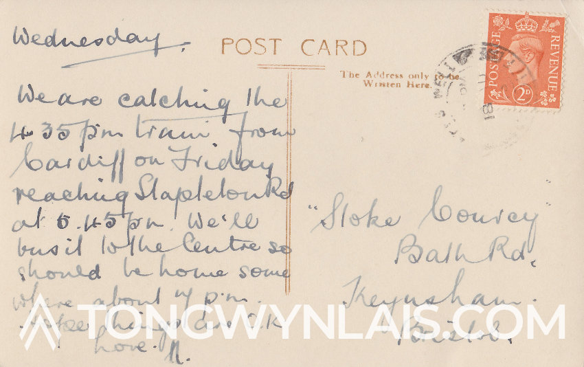 Back of postcard with King George VI stamp.