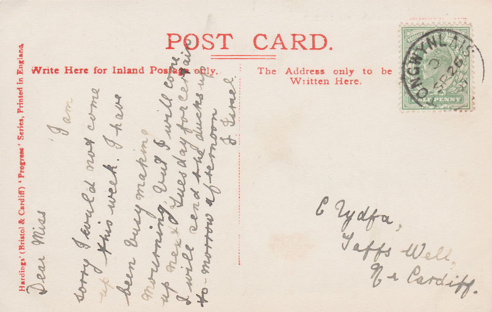 Back of postcard from 1907.