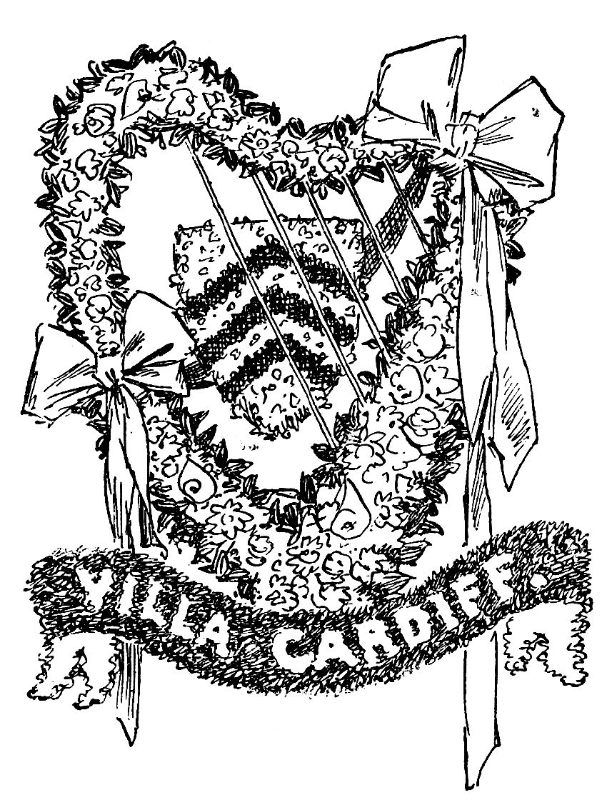 Illustration of a floral tribute for Queen Victoria's funeral in 1901 featuring the Cardiff Arms