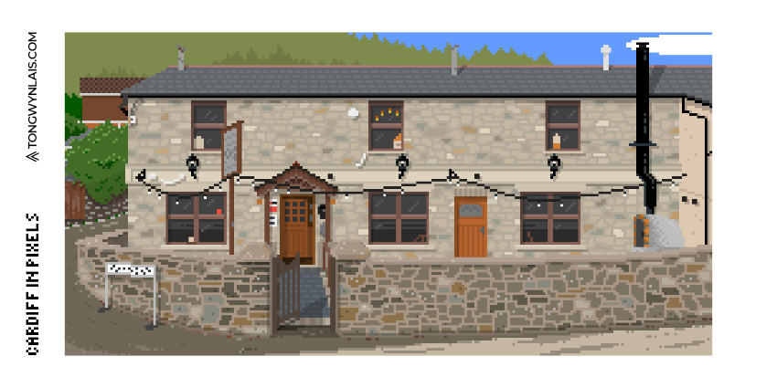 Pixel art illustration of the Gwaelod y Garth Inn