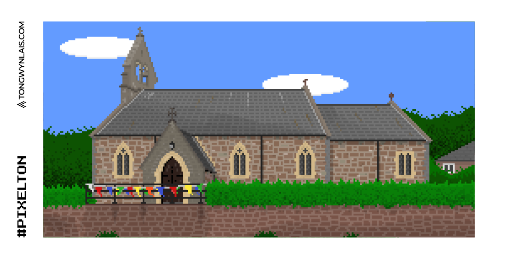 Pixel art illustration of St Michael's Church.
